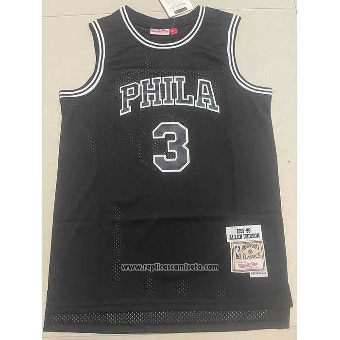 Camiseta Philadelphia 76ers Allen Iverson NO 3 Mitchell & Ness 1997-98 Negro1